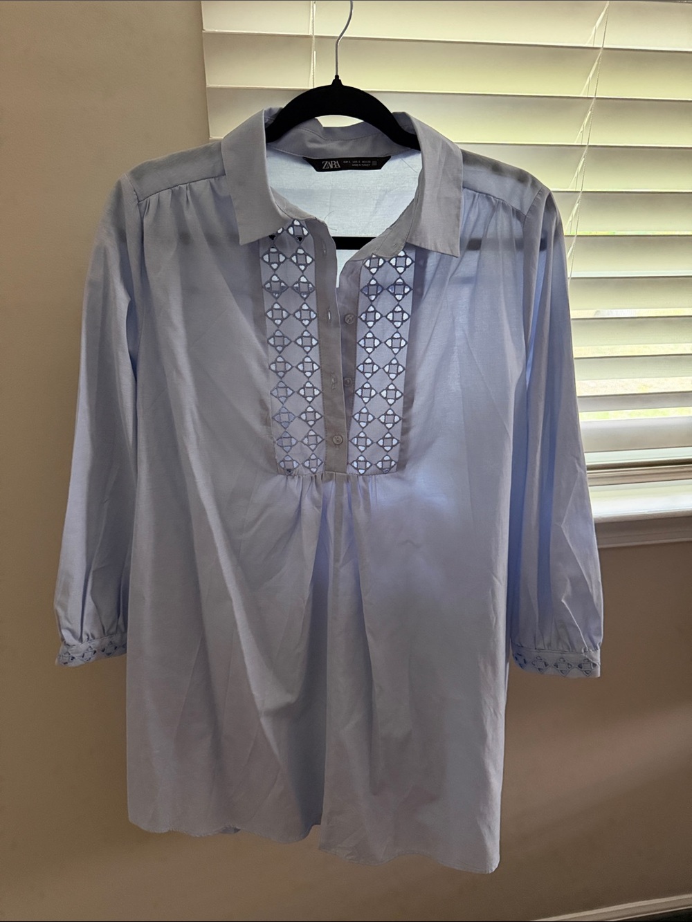 Zara Pale Blue Embroidered Dress